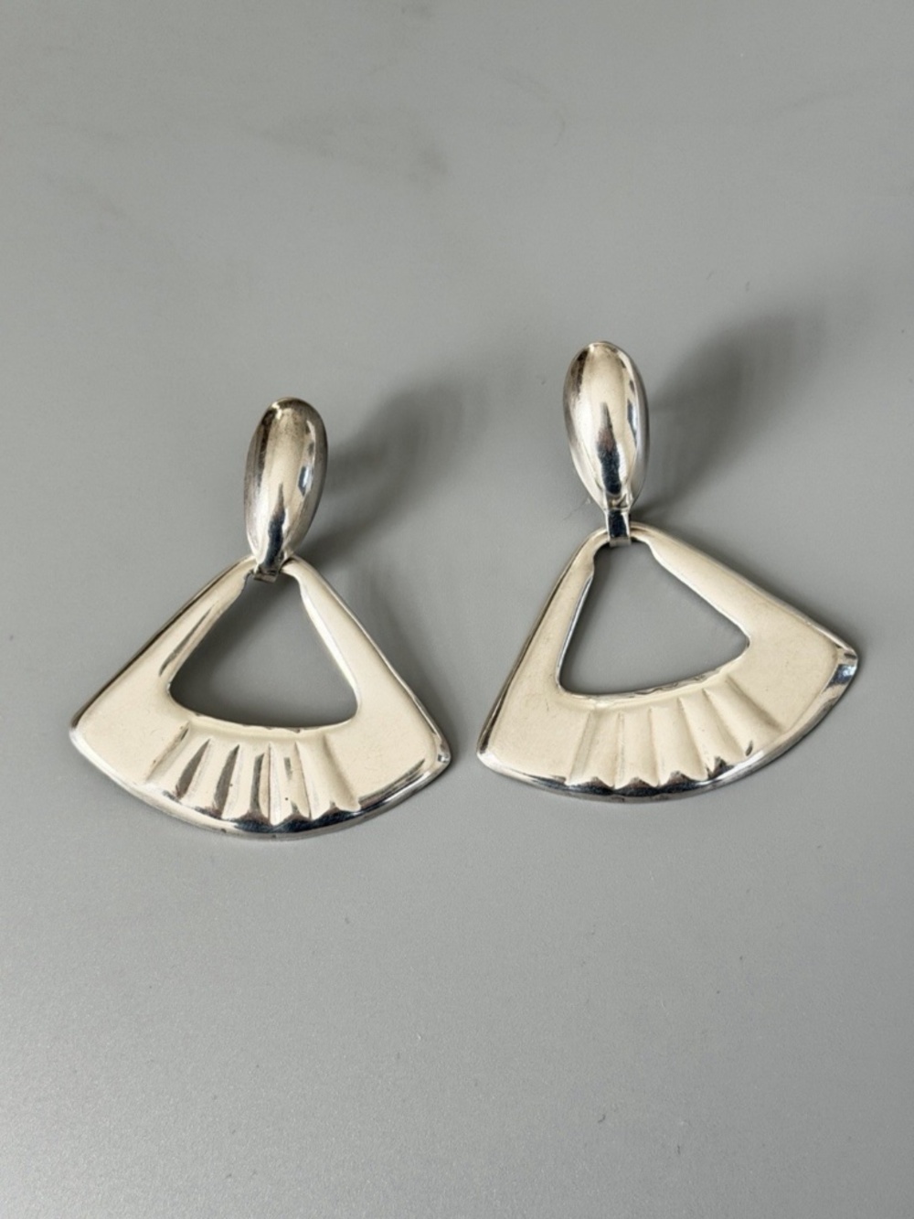 Vintage Taxco Mexico 925 Sterling Silver TH-52 Modernist Fan Drop Earrings